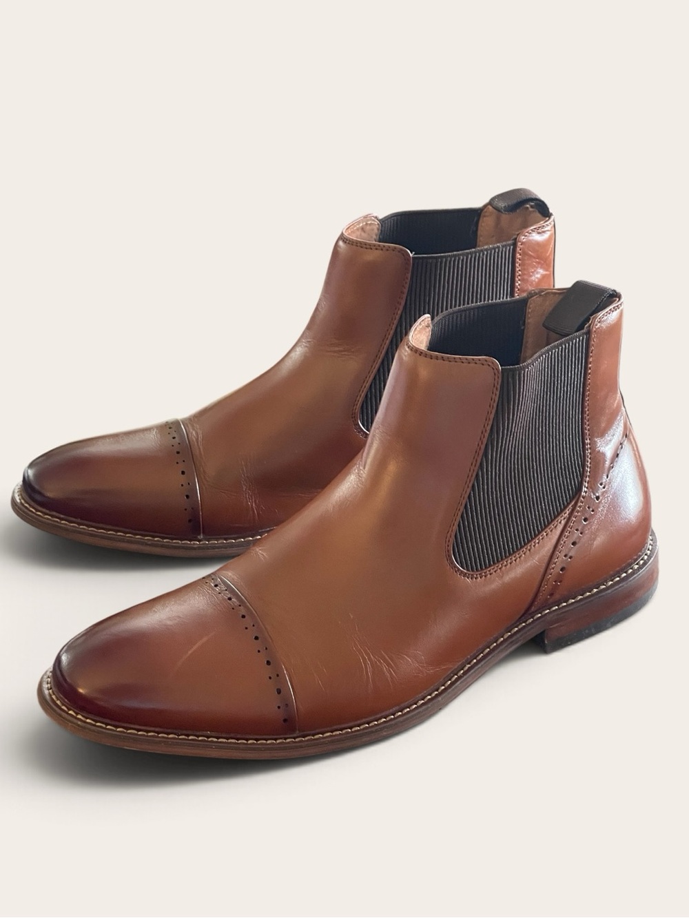 Stacy Adams Maury Cap Toe Chelsea Boot Cognac Brown Leather Men’s Sz 10.5